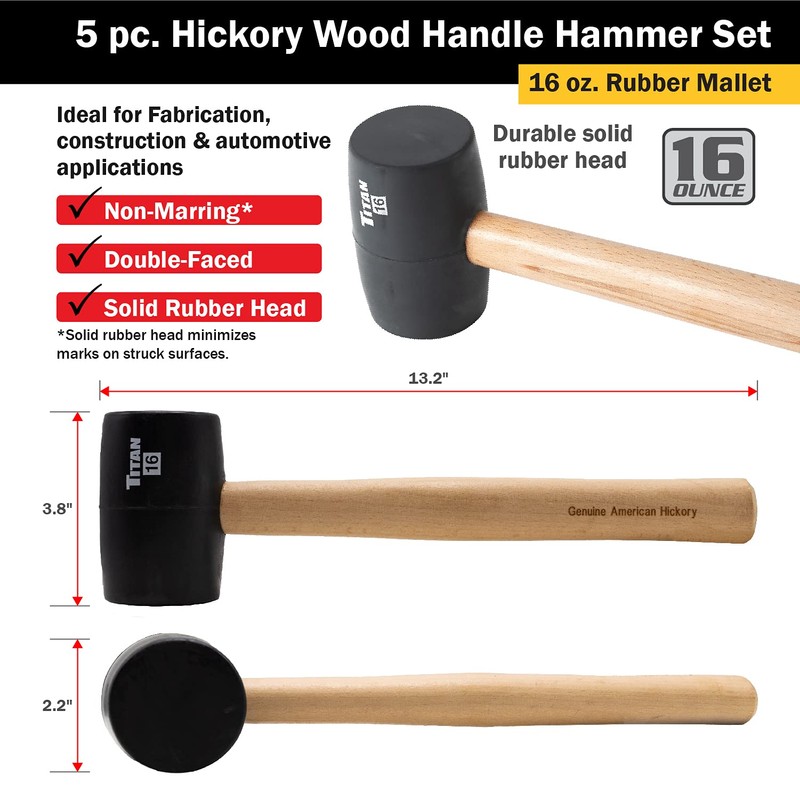 Titan 85070 5-Piece Hammer Set, Includes 16oz & 32oz Ball