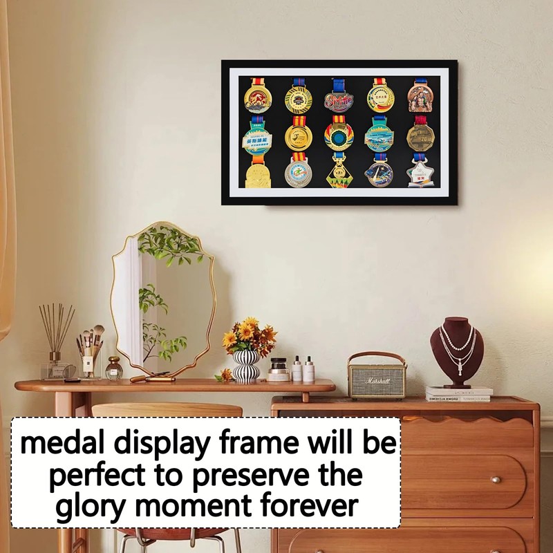 QIANSIHUANG Large Medal Display Shadow Box, 15 Sports Medal Display