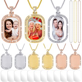 Junkin 24 Pcs Sublimation Rhinestone Trays Pendant Set, Including 6 Double Sided Blank Rhinestone Bezel Trays, 6 Pcs Thick Chains with 12 Sublimation Discs for Making (Silver, Gold, Rose Gold)