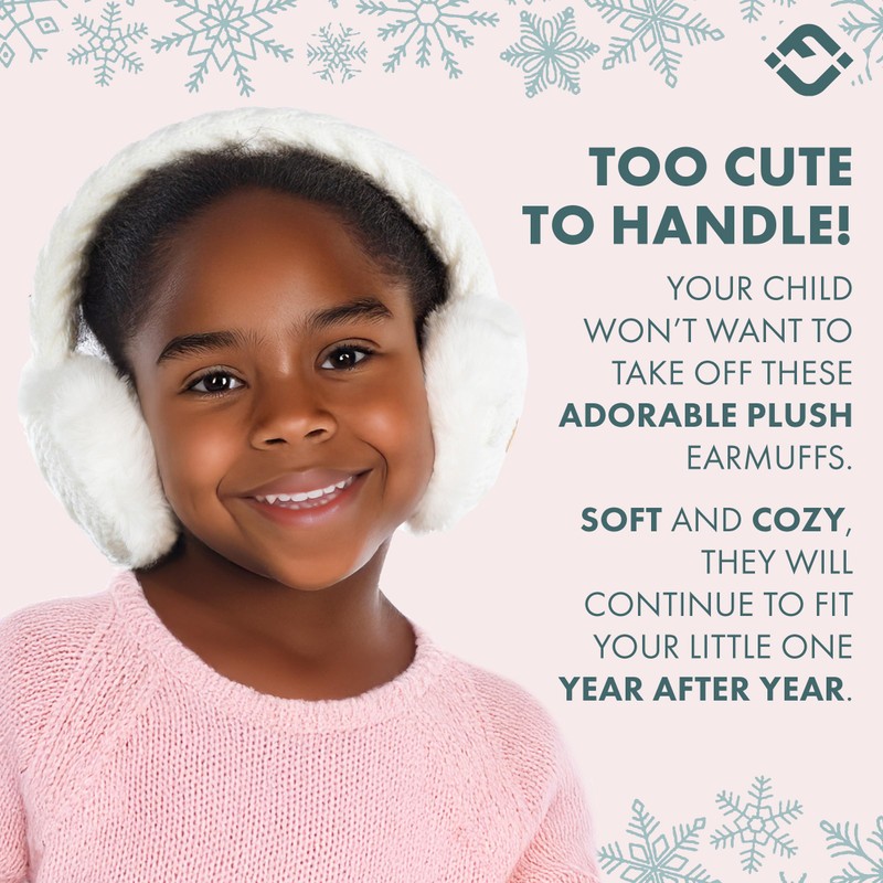 Funky Junque Kids Adjustable Earmuffs - Cable Knit - Ivory