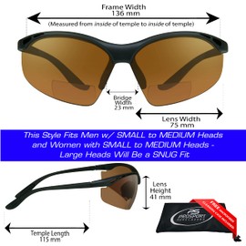proSPORT Bifocal Safety Glasses Reader +2.50 Blue Light Blocking Amber HD & Smoke Lens Z87 Wrap-Around