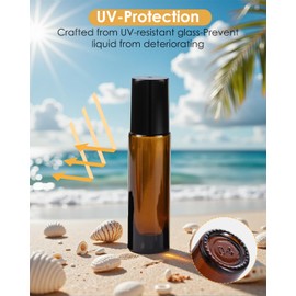 Worldgsb 12 Pack Essential Oil Roller Bottles, 10ml Refillable Amber Glass Roller Bottles with Stainless Steel Roller Balls and Caps for Travel, Perfume and Lip Gloss
