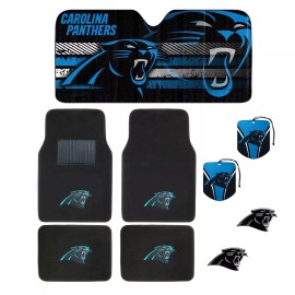 CAROLINA PANTHERS 4pc CARPET FLOOR MAT / SUNSHADE / 2pc AIR FRESHER / 2pc EMBLEM