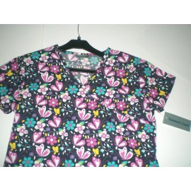 BANNOCK COURT WOMEN SCRUB TOP FLORAL SIZE EXTRA SMALL