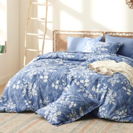 Bedsure Blue Full Comforter Set - 7 Pieces Floral Bedding Sets Full Bed in a Bag with Reversible Botanical Flowers Comforter, Sheets, Pillowcases & Shams