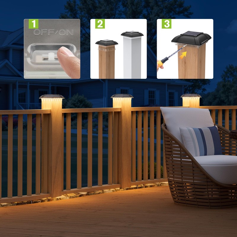 Solar Post Cap Lights Outdoor 8pack - Downward Lighting Waterproof