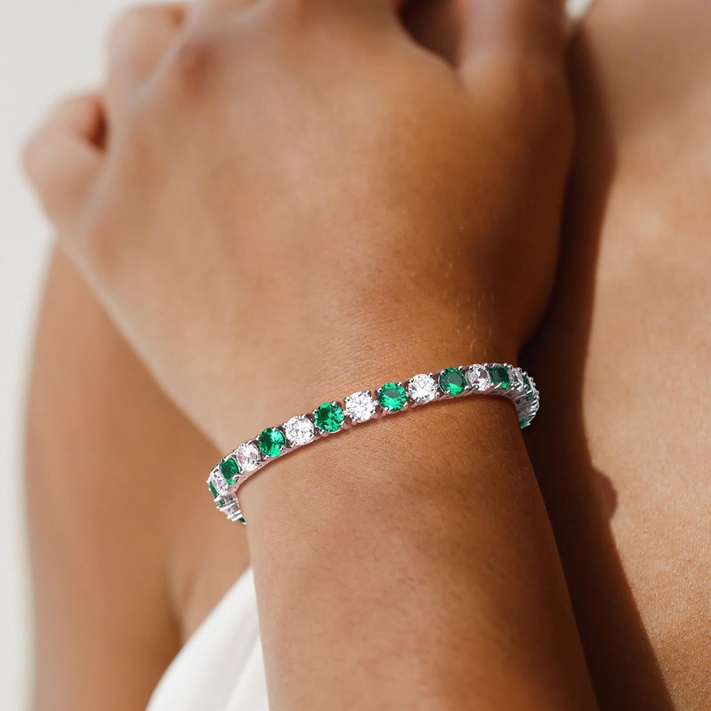 AGRULE May Birthstone Bracelet 7.25 Inch Length Sterling Silver Brillant