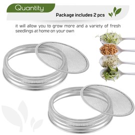 2PCS Stainless Steel Sprouting Lids for Wide Mouth Mason Jars Lids for Germination Kit Mason Jar Mesh Lids for Sprouts Grow Kit Sprouting Jar Lids for Growing Broccoli Alfalfa Mung Bean Sprouts