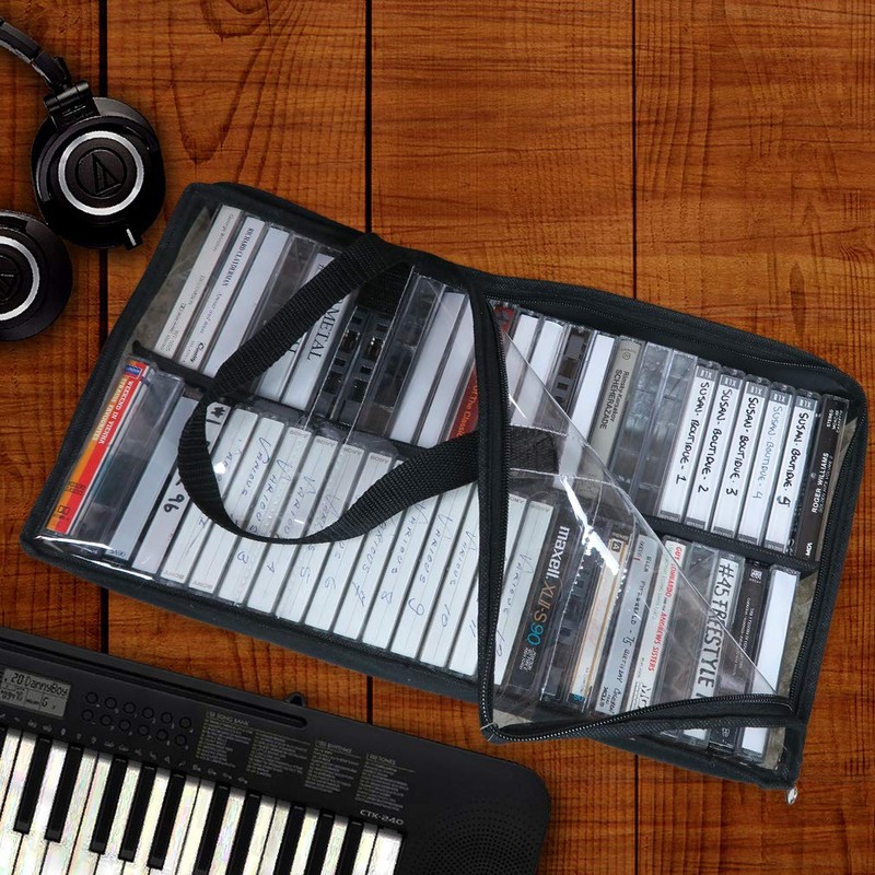Evelots Cassette Tape Bag -See Thru Organizer Storage with Handles