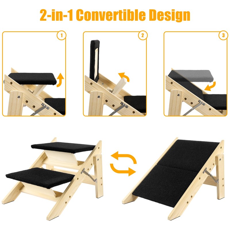 Foldable Dog Stairs/Ramp with 2 Steps - Durable Wooden Pet