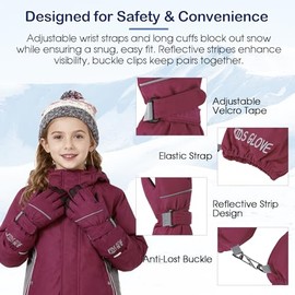 Guantes de invierno impermeables para niños, guantes de nieve, guantes de esquí para niños y niñas, resistentes al viento, color rojo M