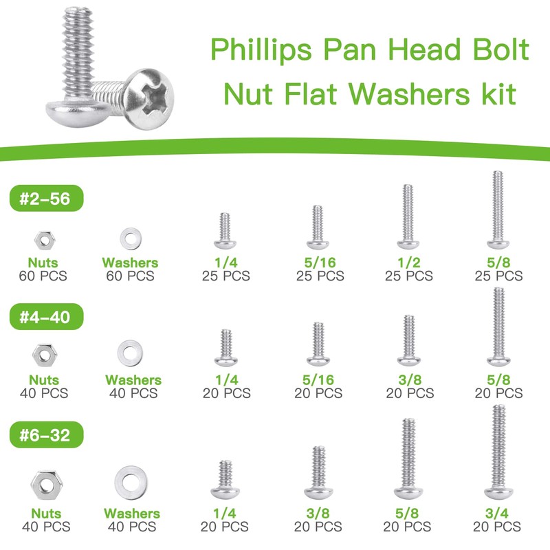 Vlookee 540PCS Machine Screws Assortment Kit #2-56#4-40#6-32 Phillips Pan Head