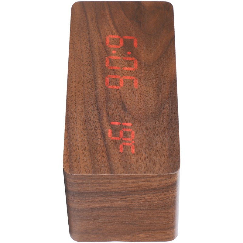 Wireless Charging Clock Digital LED Electronic Alarm Rectangular Wooden Bedside