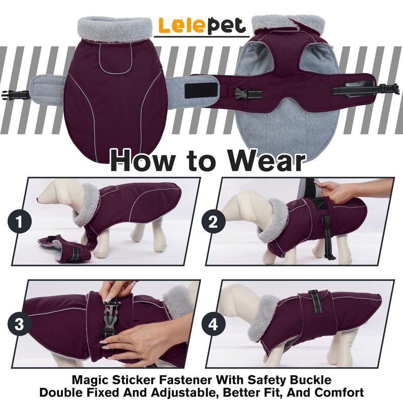 Lelepet Warm Dog Coat Waterproof Dog Jacket for Large Dogs