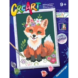 Ravensburger - CreArt D Series Classic: Fox with Flowers, Painting Set by Numbers, Includes a Pre-Printed Board, Brush, Paints and Accessories, Creative Game for Boys and Girls 9+ Years