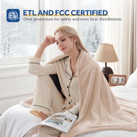 Sealy Electric Blanket Twin Size 62"x84", Soft Double Flannel Heated Blanket with 10 Heat Levels & 1-12 Hours Auto Shut Off, Machine Washable, Even Heat Distribution, Beige