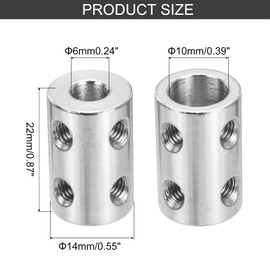 sourcing map Rigid Screw Coupling 6mm to 10mm Shaft Coupler Connector L22mm x D14mm Steel Joint Connector Set for 3D Printers DIY Encoder with 20 Screws, Silver, 5Pack