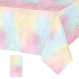 Tiamon 1 Pc Pastel Rainbow Tablecloths Birthday Decorations Pastel Table Cloths for Parties Plastic Rainbow Tablecloth Disposable Table Cover for Unicorn Shower Birthday Wedding 108 x 54 in (Yellow)