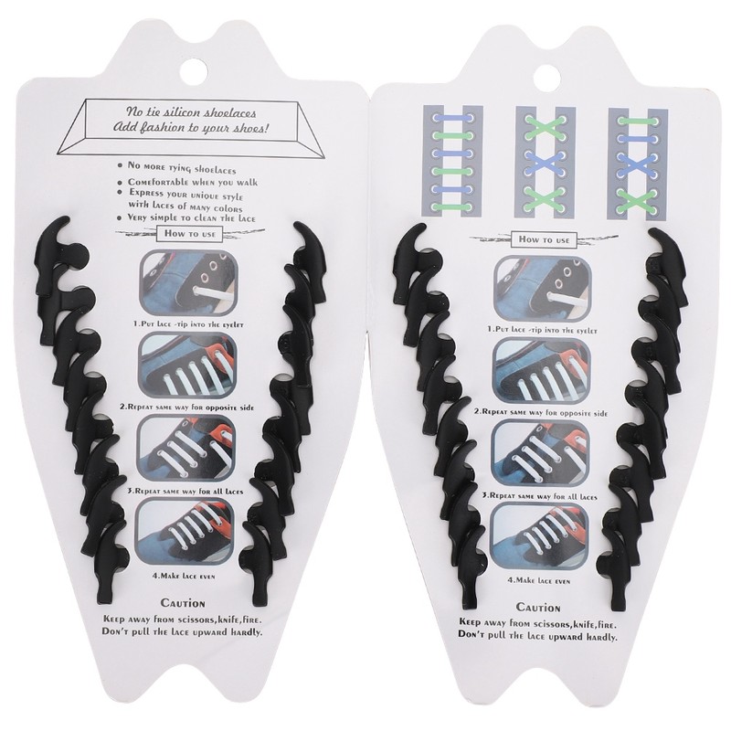 80pcs Silicone Lazy Shoelaces Elastic Black No Tie Shoe Laces