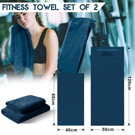 Pameil Fitness Handtuch 2er Set - 120x50cm Sporthandtuch Fitnessstudio mit Reißverschluss Tasche + 80x40cm Kleine Handtücher - Gym Handtuch aus Mikrofaser für Yoga, Sport & Outdoor (Blau)
