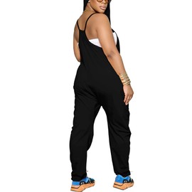 Nimsruc Womens Jumpsuits Casual Summer Rompers Sling Sleeveless Loose Baggy Overalls Jumpers With Pockets 2024 Black S