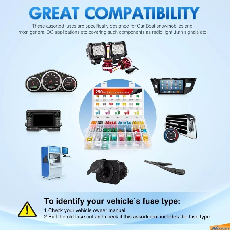 Nilight 250PCS Blade Jcase Car Fuse Assortment Kit Box Replacement