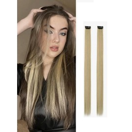 2 x Clip-In Hair Extension Highlights Streaks, Colourful Hair Highlights (Golden Tan)