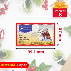 Pack of 8 North Pole Stamp Stickers (101 x 59 mm) Santa Stamp Christmas Waterproof Labels for Gifts, Card Making & Presents Papa Prints®