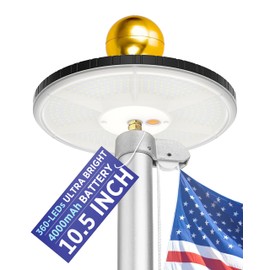 Flagpole Light Solar Powered, 360 LED Ultra Bright Flag Light 10.5" with 4000mAh Battery Up to 24H Runtime, Dusk to Dawn Auto On/Off 3 Modes, IP65 Waterproof Flag Pole Light for 250th Anniversary