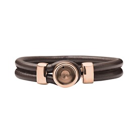 Quiges Leather Bracelet Brown 20 cm with Stainless Steel 12 mm Mini Coin Holder Rose Gold, Leather