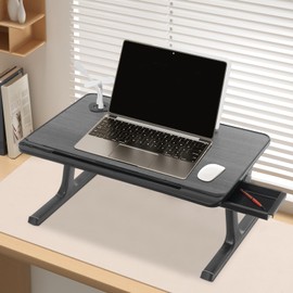 Laptop Bed Desk for Bed Couch, Foldable Portable Lap Desk, Height Adjustable Laptop Bed Table with Drawer/Bookshelf/Light/Fan/USB Interface, Laptop Stand Tray Table for Reading Working (Black)