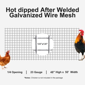 Hardware Cloth 1/4 inch 48 x 50 ft Wire Fencing: Galvanized Welded Garden Fence Roll Square Mesh 23 Gauge Chicken Rabbit Snake Cage Heavy Duty Welding Fencing