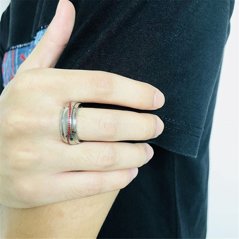 PAURO Men's Sport Baseball Engraved Anxiety Ring Spinner Silver Size