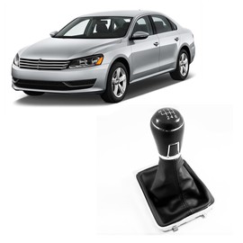 Rumplex Gear Knob 6 Speed Gear Stick Gaiter Gear Stick Cover Black Manual PU Leather Compatible with VW Passat B6 2005-2010