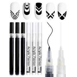 JUKOTA 3D Nagellack Stift Set, French Nagelkunst Stift Schwarz & Weiß Nagellack Stift,Nagelspitze Nail Art Pen DIY Linie Nagelkunst Graffiti,Nail Art Schmücken Maniküre Werkzeuge (Schwarz-Weiß,6pcs)