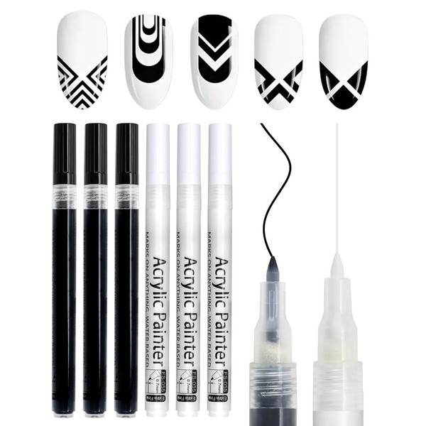 JUKOTA 3D Nagellack Stift Set, French Nagelkunst Stift Schwarz &