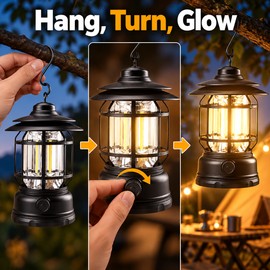 Rechargeable Camping Lantern – Stepless Dimming COB Portable LED Light for Camping, Hiking, Fishing & Emergency Power Outages