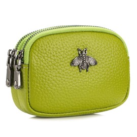 imeetu Women Leather Coin Purse, Small 2 Zippered Change Pouch Wallet(Yellow Green)