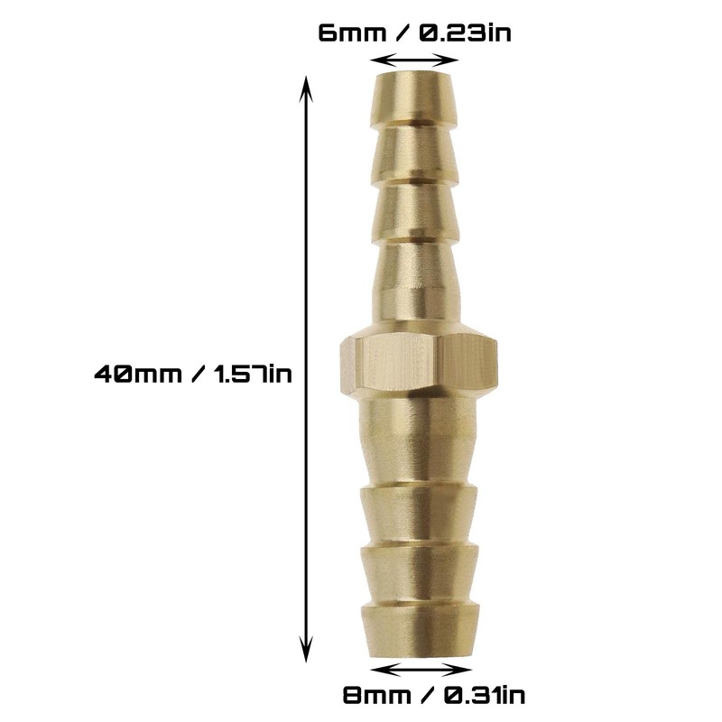 Hose Connector Reducer Brass Beard Straight Connector 8mm to 6mm