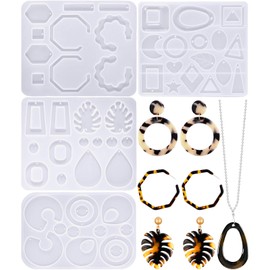 4 Pieces Earring Resin Molds Jewelry Casting Molds Silicone Pendant Mould Epoxy Resin Molds DIY Craft Mould for DIY Women Earrings, Resin Jewelry, Pendant Craft Supplies