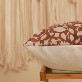 EMWEYKE Set of 2 Block Print Pillow Cover,20x20 Inch Floral Pillow Covers Boho Vintage Couch Pillows for Living Room Farmhouse Neutral Decorative Throw Pillow Covers for Sofa Bedroom, Brownish