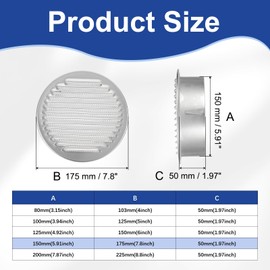 PATIKIL 6 Inch Aluminum Universal Louvered Vent Cover Round Louver Grille Ducting Air Vent Cover Wire Screen Mesh Soffit Wall Outlet for Ceiling Floor HVAC Ventilation