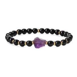 COAI Raw Amethyst Crystal Bracelet for Women, Stone Beaded Bracelet, Black Tourmaline Bracelet M