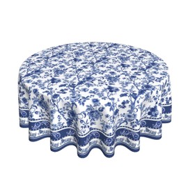 BYONEESS Vintage Floral Round Tablecloth 60 Inch Rustic Blue Flowers Table Cloth Bohemian Style Table Cover for Home Kitchen Dining Picnic Party Indoor Outdoor Decor