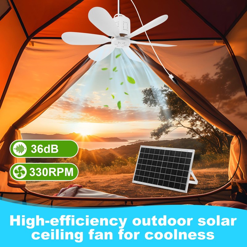 Kittmip 1 Set Portable Solar Ceiling Fan Kit 15w Monocrystalline