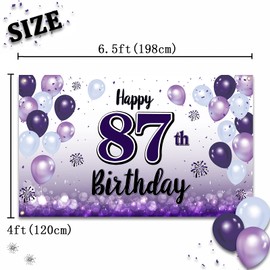 LASKYER Happy 87th Birthday Purple Large Banner - Cheers to 87 Years Old Birthday Home Wall Photoprop Backdrop,87th Birthday Party Decorations.