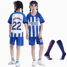 Kaoru Mitoma #22 Replica Uniform, Brighton Home, Top and Bottom Set, Set of 3 with Socks, blue, 120