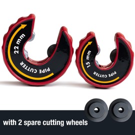 PLOWFAR Pipe Cutter 15mm and 22mm Set Copper Pipe Slice Tube Cutter Zinc Alloy Body with 2 Replacement Cutting Wheels, Red