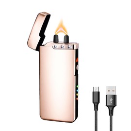 Electric Plasma Lighter RSBYE USB Rechargeable Lighter with LED Battery Indicator No Butane Windproof Lighters Ideal for Candles, BBQ, and Travel (Ice Gold)