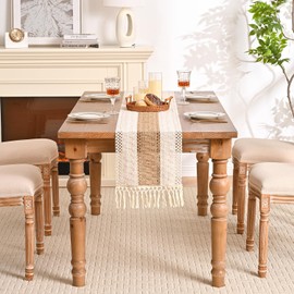 Aisybaklyn Tischband Herbst Tischläufer Baumwolle Leinen Boho Style Tisch Läufer HäkelHäkelspitze Moder Handquasten Tischdecke Für Rustikale Hochzeit Küchen Tabletop Tisch Deko, Braun, 30x180cm